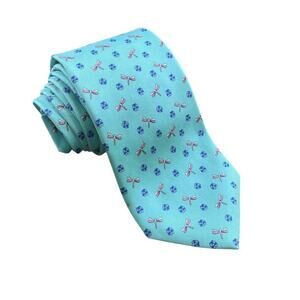 NEW Brooks Brothers 346 Neck Tie Men Turquoise Dragonfly All Over Print USA Silk